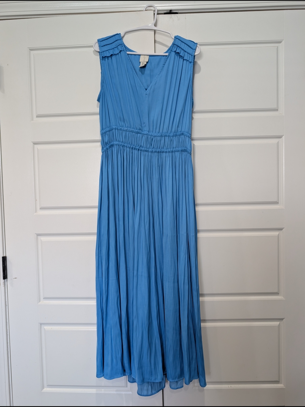 Joie Blue Pleated Smocked Waist Maxi Dress Size L